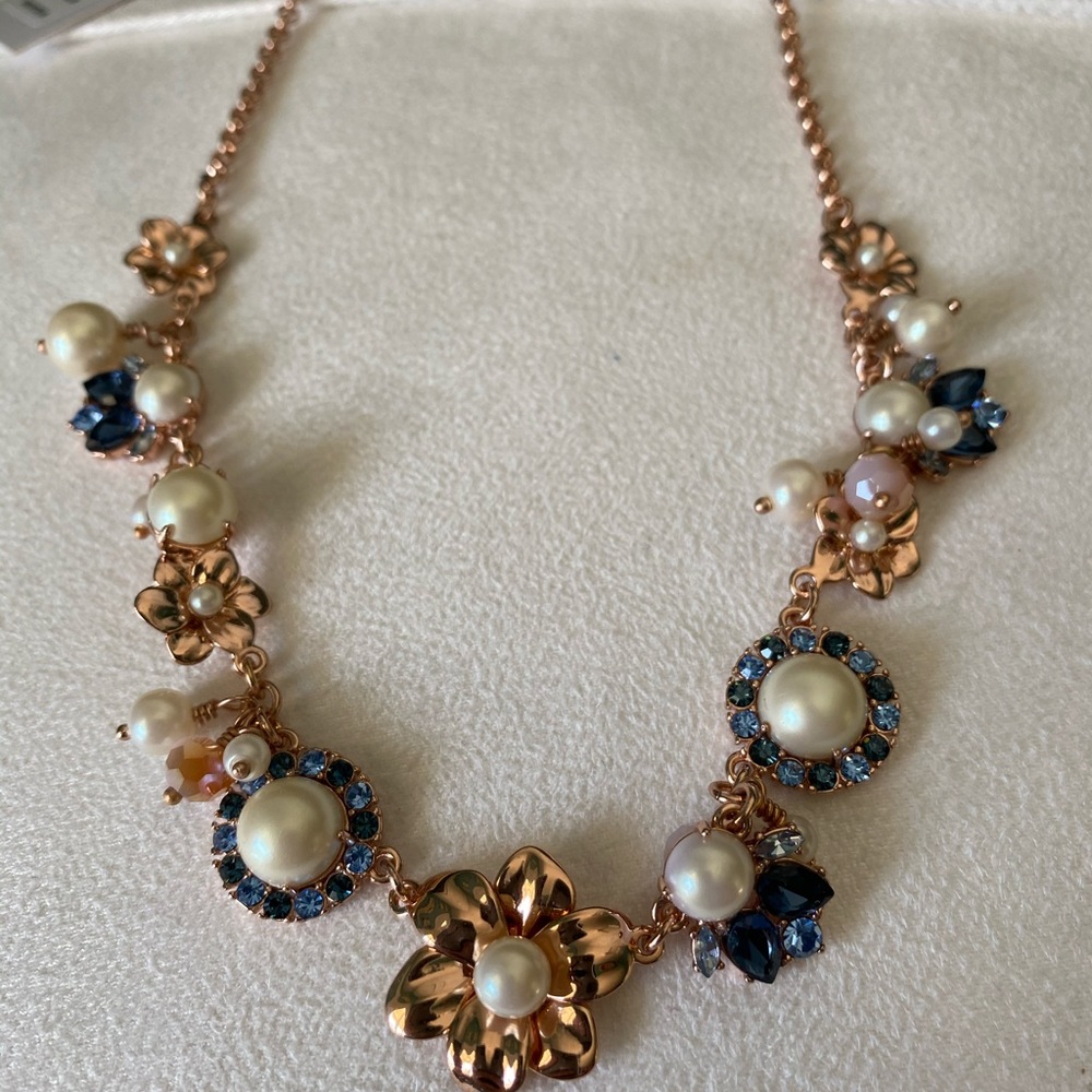 kate spade Rose Gold Pearl and Navy Crystal Floral Necklace